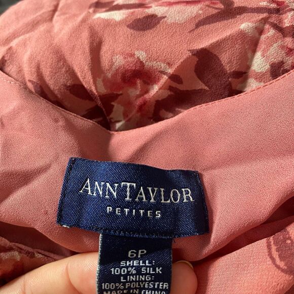 Ann Taylor Silk Romantic Pink Purple Fairy Rose Flower Print Midi Mini Dress S P - Picture 7 of 7